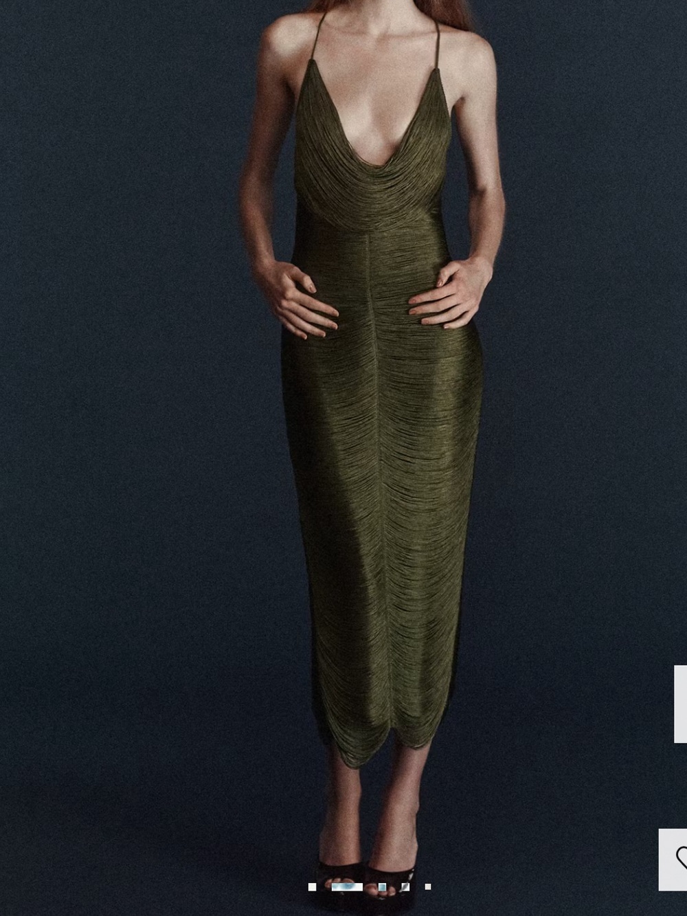 Mango Olive Green Fringe Maxi Dress FRINGED DRESS WITH LOW BACK 1183